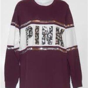 PINK Victoria's Secret Burgundy and White Sequin Long Sleeve Tee
